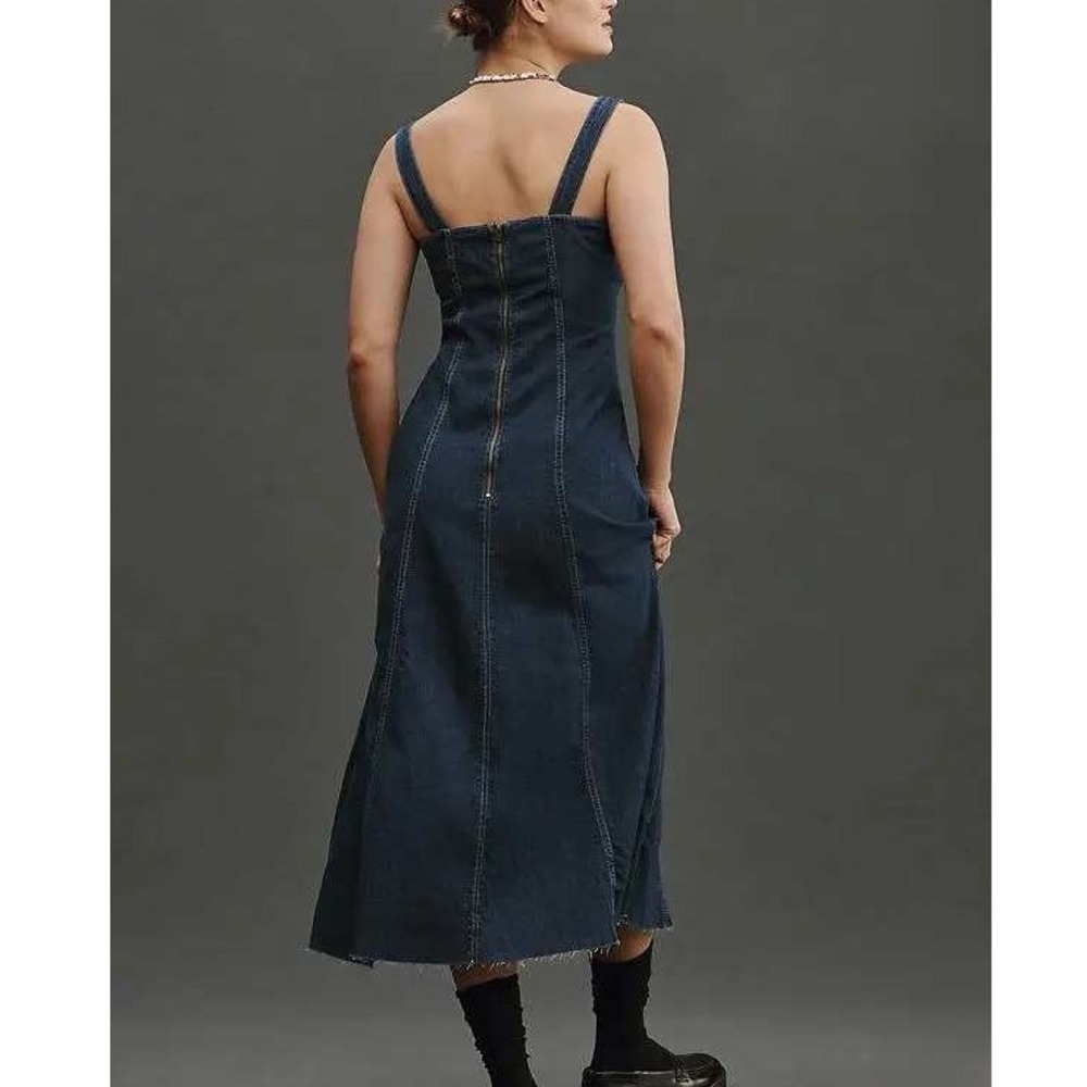 Reformation Amory Denim Midi Dress 10 Blue Dark Wash Sustainable Cottagecore - Picture 5 of 14